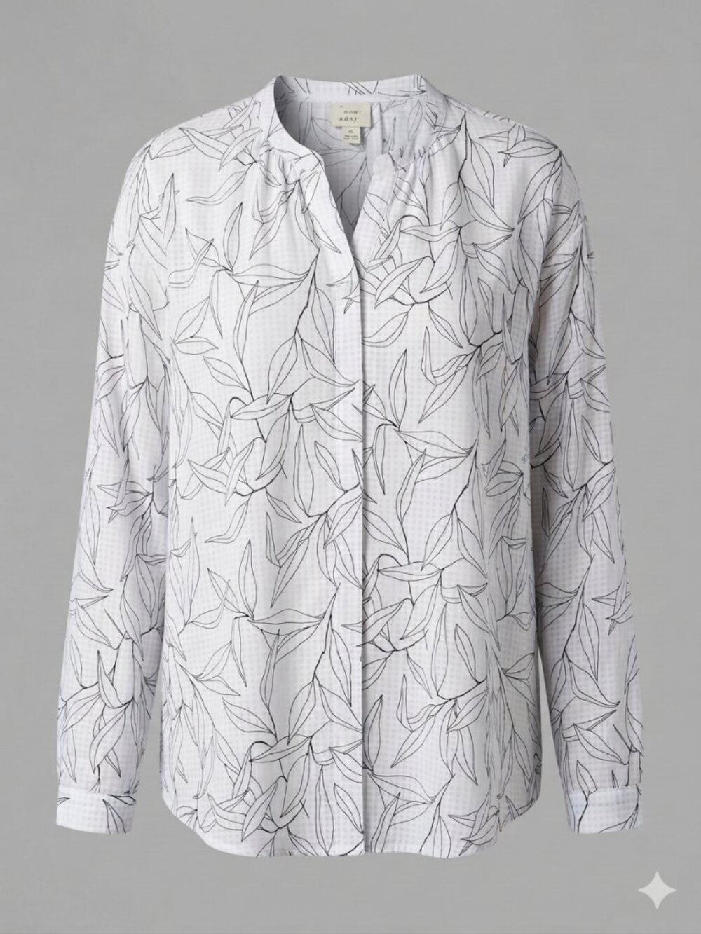 New Day Women's White & Black XL Leaf pattern Semi sheer Blouse